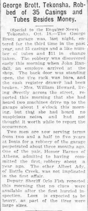 Brotts Garage (Sunoco, Amoco) - Oct 1922 Article On Theft (newer photo)